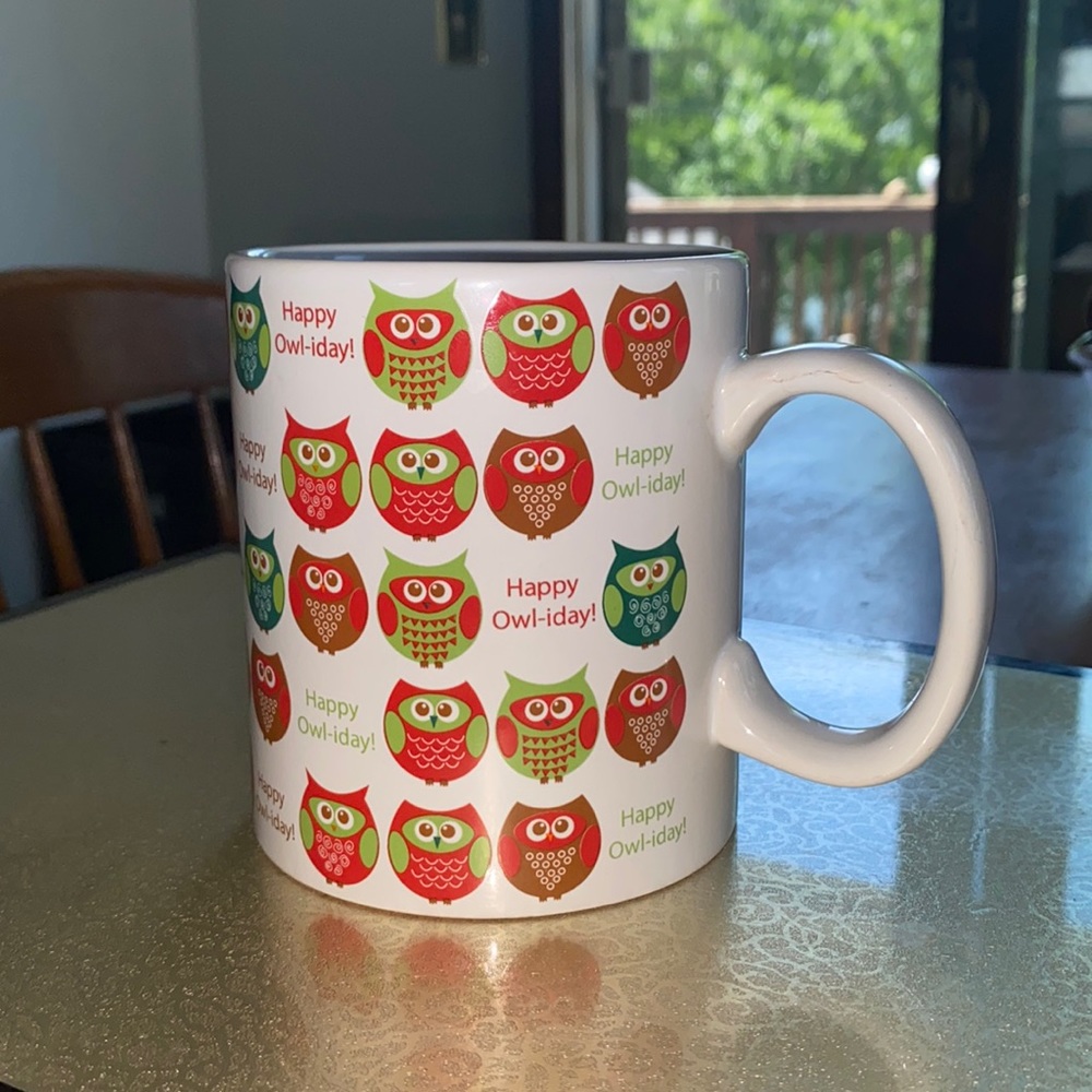Lola Ellis Owl Mug Designs Happy Owl-iday Christmas Owl Large Mug
